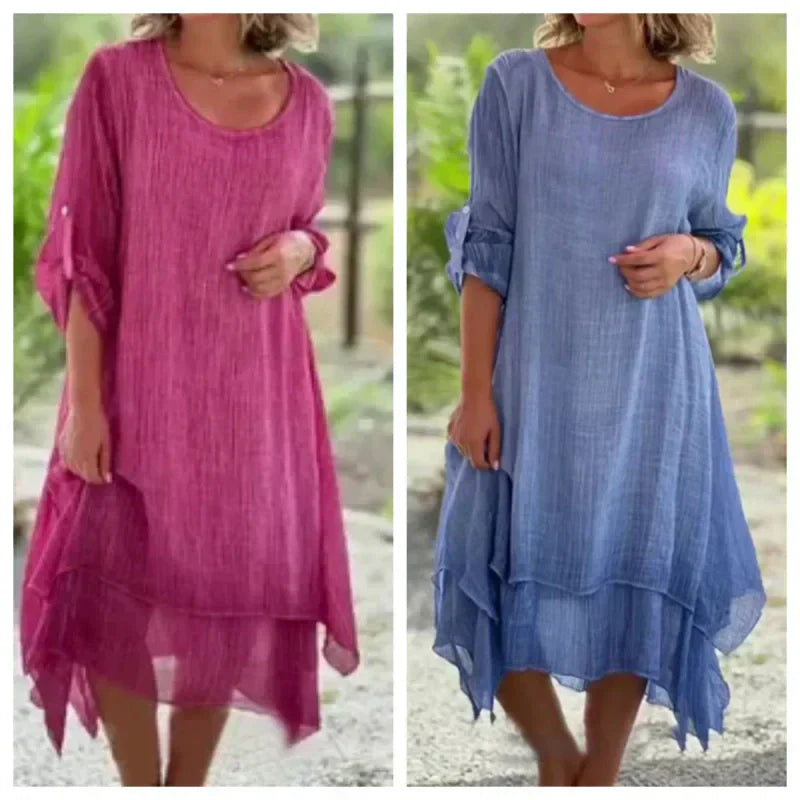 đNĆi elegĂĄns egyszĂnƱ egyszĂnƱ kerek nyakĂș laza illeszkedĆ ruha