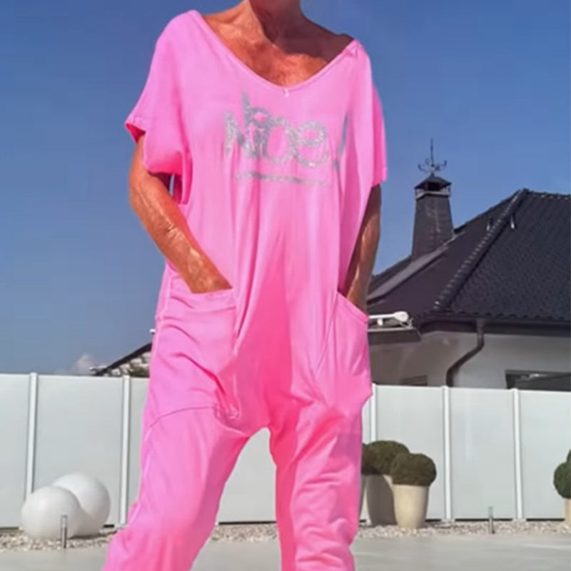 đăS~5XLăZsebes nĆi nyomtatott betƱs, plus size lezser overĂĄl