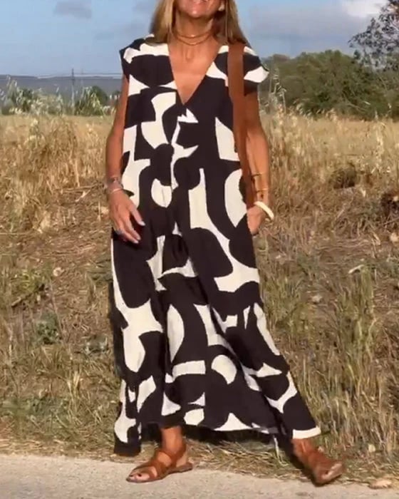 💕Ujjatlan V-nyakú nyomott ruha